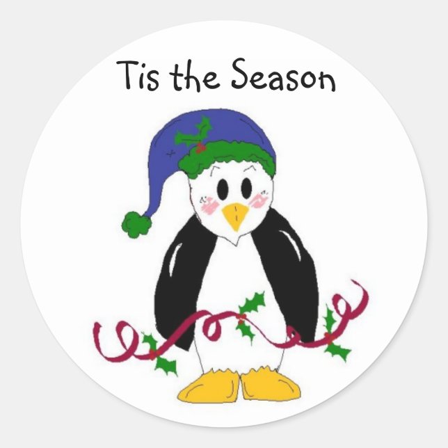 Adesivo Redondo Pinguim de Natal (Frente)