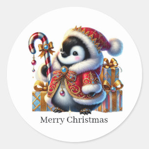 Adesivo Redondo Pinguim de Natal bonito personalizável