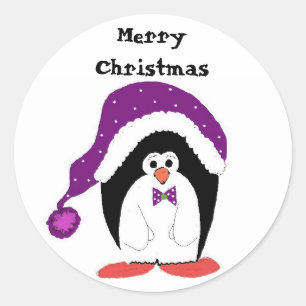 Adesivo Redondo Pinguim de Natal de Desenho Animado