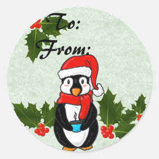 Adesivo Redondo Pinguim de Natal de e para Autocolantes