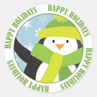 Adesivo Redondo Pinguim de Natal Feliz
