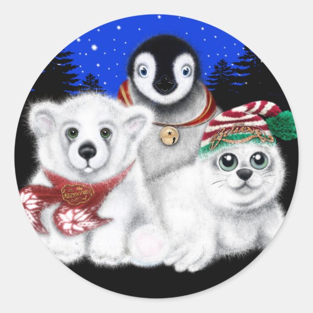 Adesivo Redondo Pinguim de Natal, filhote de foca polar (Frente)