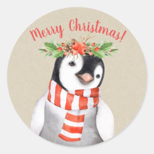 Adesivo Redondo Pinguim de Natal País de Pássaros Feriado Personal