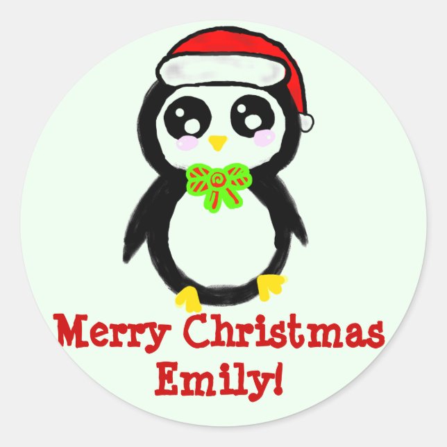 Adesivo Redondo Pinguim de Natal Personalizado (Frente)
