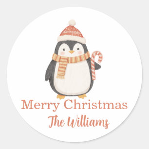 Adesivo Redondo Pinguim de Natal personalizado