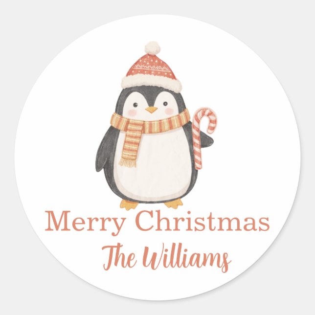 Adesivo Redondo Pinguim de Natal personalizado (Frente)