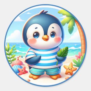 Adesivo Redondo Pinguim de verão bonito amante praia