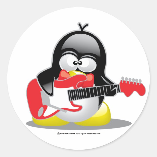 Adesivo Redondo Pinguim De Violão Elétrico (Frente)