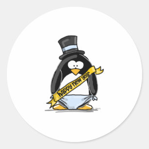 Adesivo Redondo Pinguim do feliz ano novo