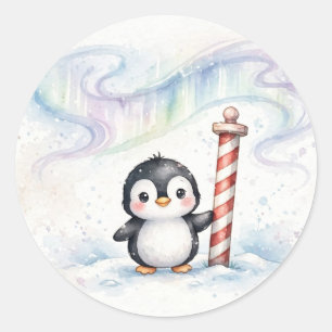 Adesivo Redondo Pinguim do Natal do Polo Norte