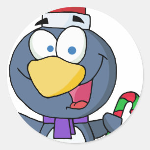 Adesivo Redondo Pinguim do papai noel com bastão de doces