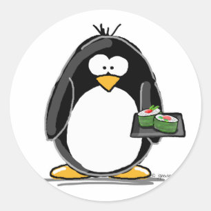 Adesivo Redondo Pinguim do sushi