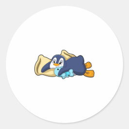Adesivo Redondo Pinguim dormindo com Travesseiro