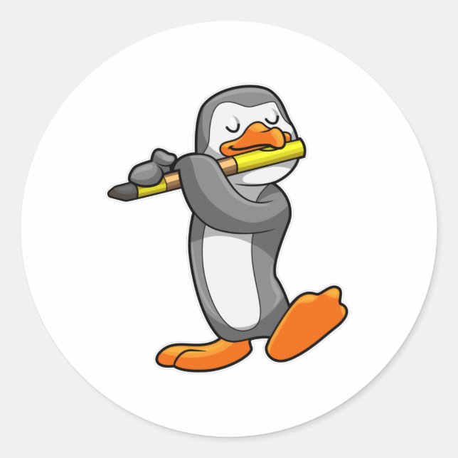 Adesivo Redondo Pinguim em Música com Flute (Frente)