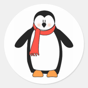 Adesivo Redondo Pinguim embrulhado em Red Scarf