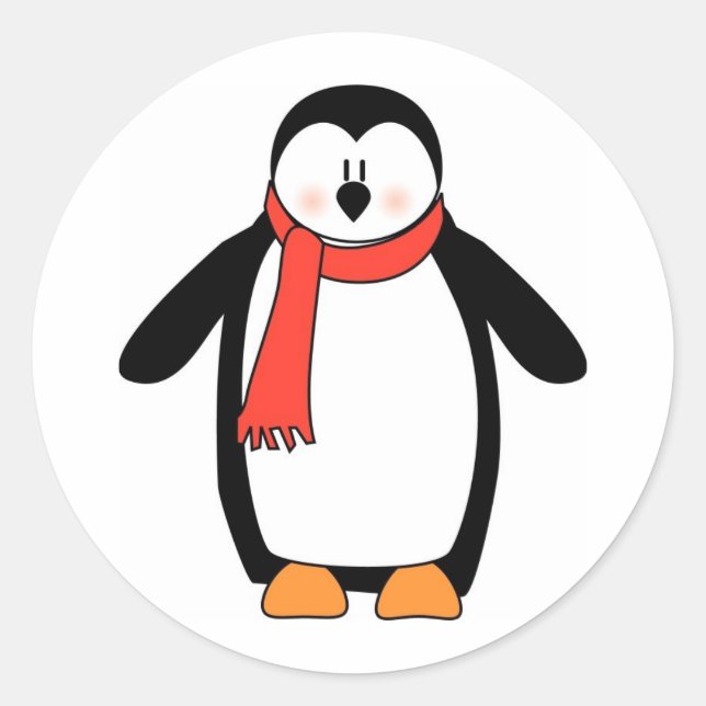 Adesivo Redondo Pinguim embrulhado em Red Scarf
