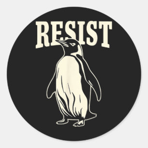 Adesivo Redondo Pinguim Engraçado Resiste Pinguins em Protesto Con