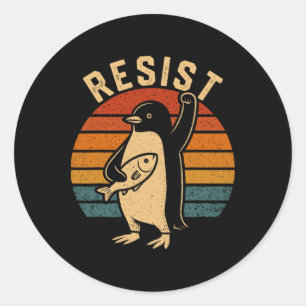 Adesivo Redondo Pinguim Engraçado Resiste Pinguins em Protesto Con