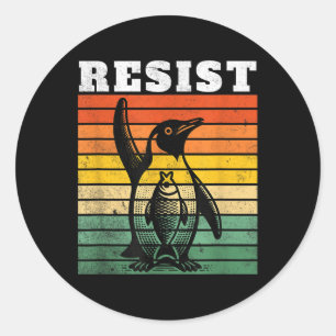 Adesivo Redondo Pinguim Engraçado Resiste Pinguins em Protesto Con