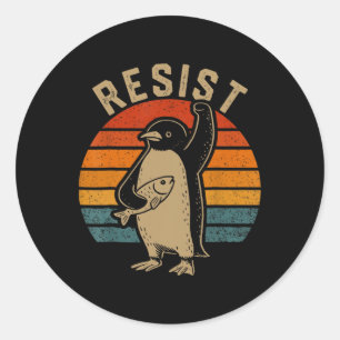Adesivo Redondo Pinguim Engraçado Resiste Pinguins em Protesto Con