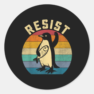 Adesivo Redondo Pinguim Engraçado Resiste Pinguins em Protesto Con