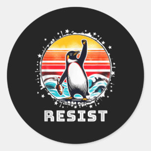 Adesivo Redondo Pinguim Engraçado Resiste Pinguins em Protesto Con