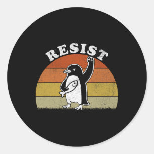 Adesivo Redondo Pinguim Engraçado Resiste Pinguins em Protesto Con