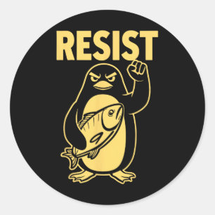 Adesivo Redondo Pinguim Engraçado Resiste Pinguins em Protesto Con