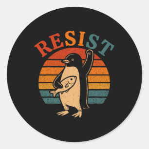 Adesivo Redondo Pinguim Engraçado Resiste Pinguins em Protesto Con