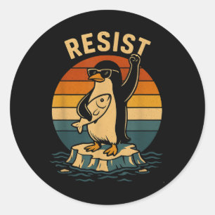 Adesivo Redondo Pinguim Engraçado Resiste Pinguins em Protesto Con