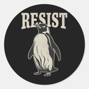 Adesivo Redondo Pinguim Engraçado Resiste Pinguins em Protesto Con