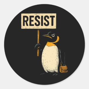 Adesivo Redondo Pinguim Engraçado Resiste Pinguins em Protesto Con