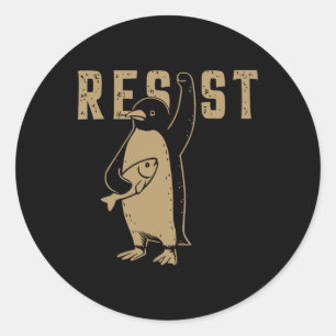 Adesivo Redondo Pinguim Engraçado Resiste Pinguins em Protesto Con