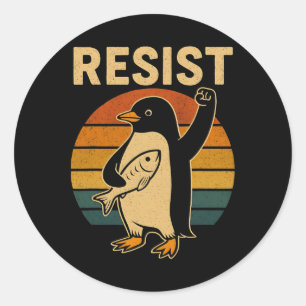 Adesivo Redondo Pinguim Engraçado Resiste Pinguins em Protesto Con