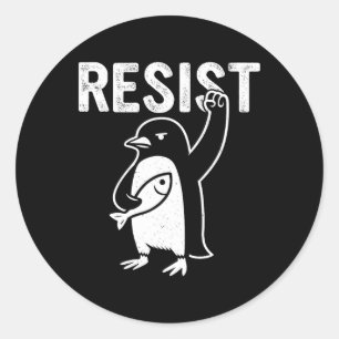 Adesivo Redondo Pinguim Engraçado Resiste Pinguins em Protesto Con