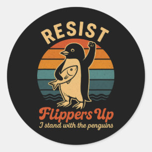 Adesivo Redondo Pinguim Engraçado Resiste Pinguins em Protesto Con