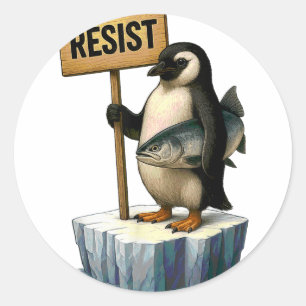 Adesivo Redondo Pinguim Engraçado Resiste Pinguins Legal