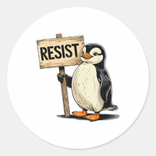 Adesivo Redondo Pinguim Engraçado Resiste Pinguins Legal