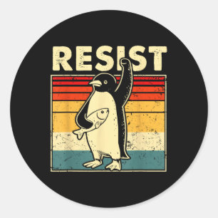 Adesivo Redondo Pinguim Engraçado Resiste Pinguins Legal Protesto 