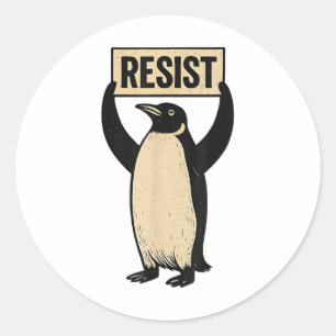 Adesivo Redondo Pinguim Engraçado Resiste Pinguins Legal Protesto 
