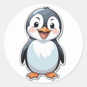 Adesivo Redondo Pinguim Feliz - Um Amigo Ártico Bonito