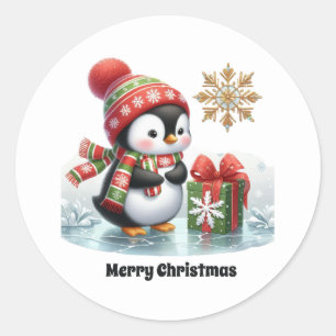 Adesivo Redondo Pinguim festivo e habitual Feliz Natal