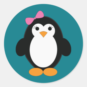Adesivo Redondo Pinguim Garota Bonita
