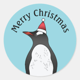 Adesivo Redondo Pinguim Gentoo Fofo Vestindo um Chapéu de Papai No