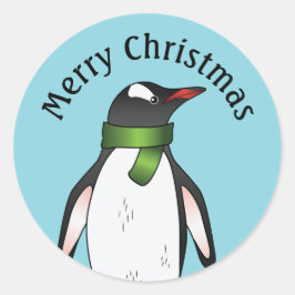 Adesivo Redondo Pinguim Gentoo Fofo Vestindo Uma Cachecol Verde So