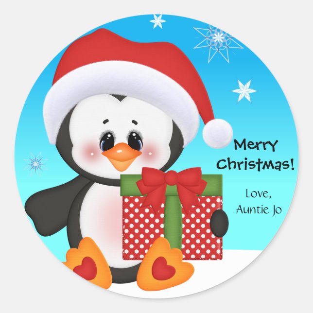 Adesivo Redondo Pinguim Gift Sticker Bonito (Frente)