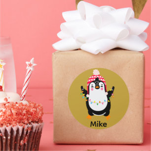 Adesivo Redondo Pinguim Grelha com Luzes de Natal