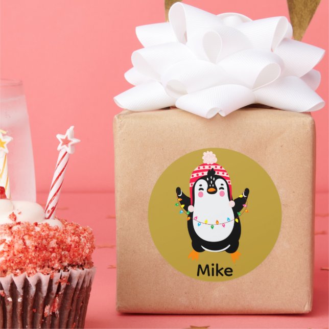 Adesivo Redondo Pinguim Grelha com Luzes de Natal (Festa)