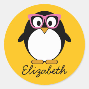 Adesivo Redondo Pinguim hipster - Cartoon amarelo-rosa