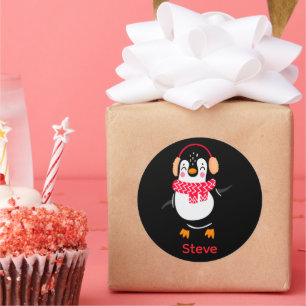 Adesivo Redondo Pinguim Jolly Natal em Scarf com Malgas